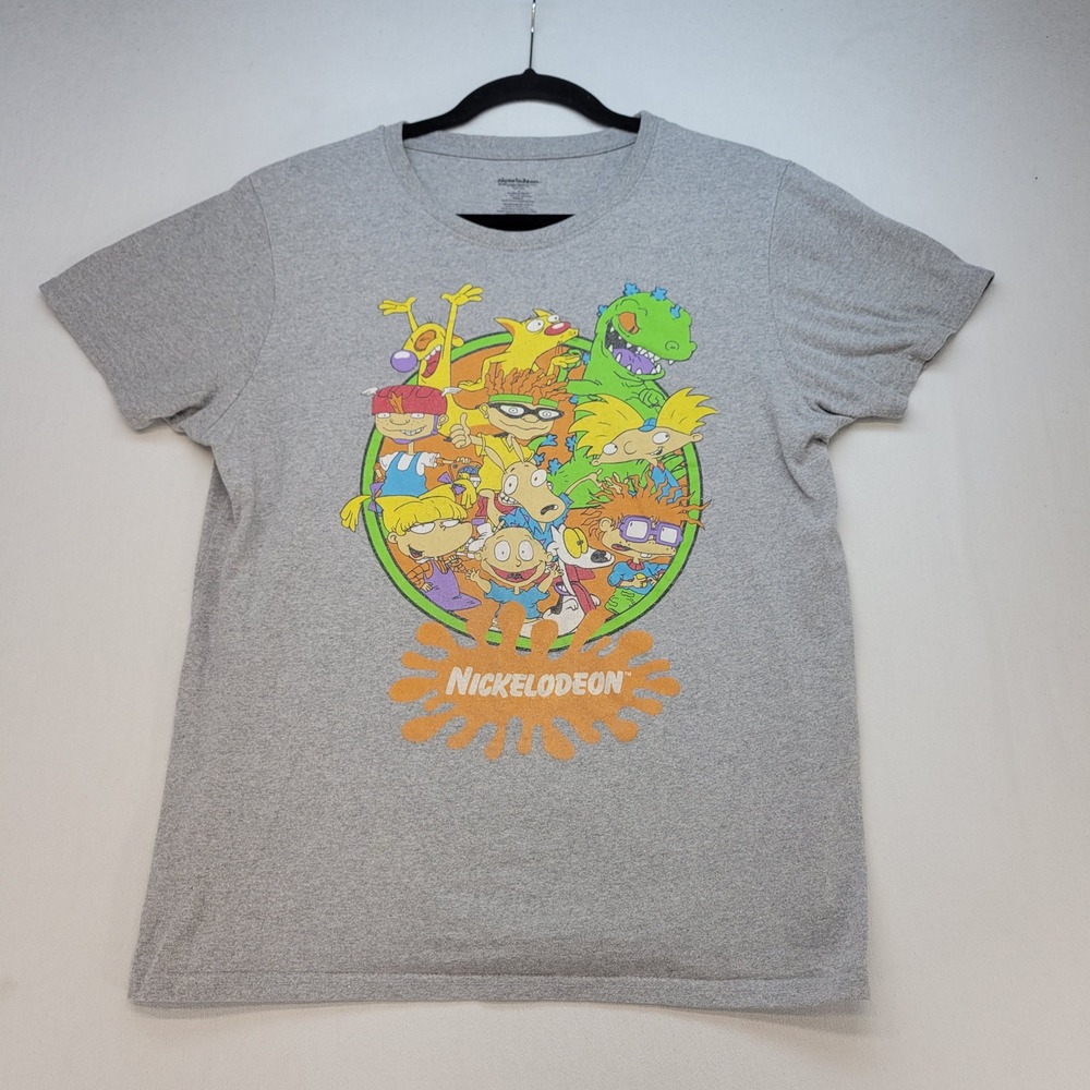 Nickelodeon T-Shirt Adult Large Gray Graphic 90s Cartoons Rugrats Hey Arnold Tee